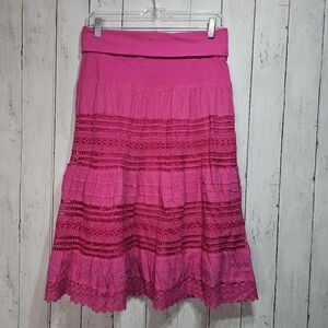 Vintage Cute Options Women's Pink 100% Cotton Tiered Midi Skirt Size Medium.